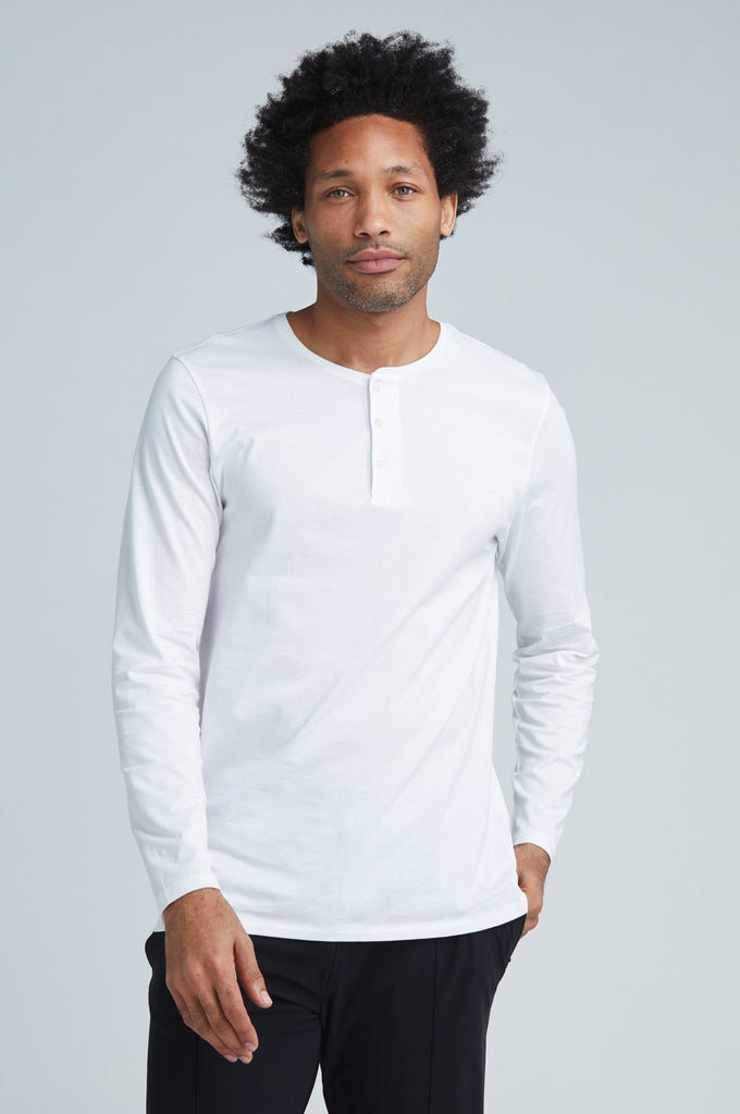 Sustainable mens white long sleeve henley