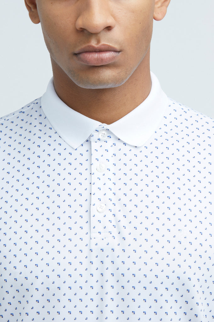 Sustainable Men's Geo Print White Polo Shirt