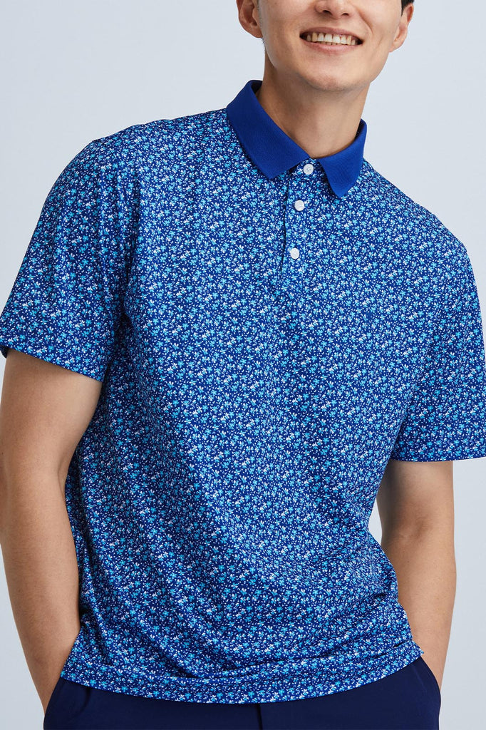 Oceaya polo classic fit navy teal floral front 2
