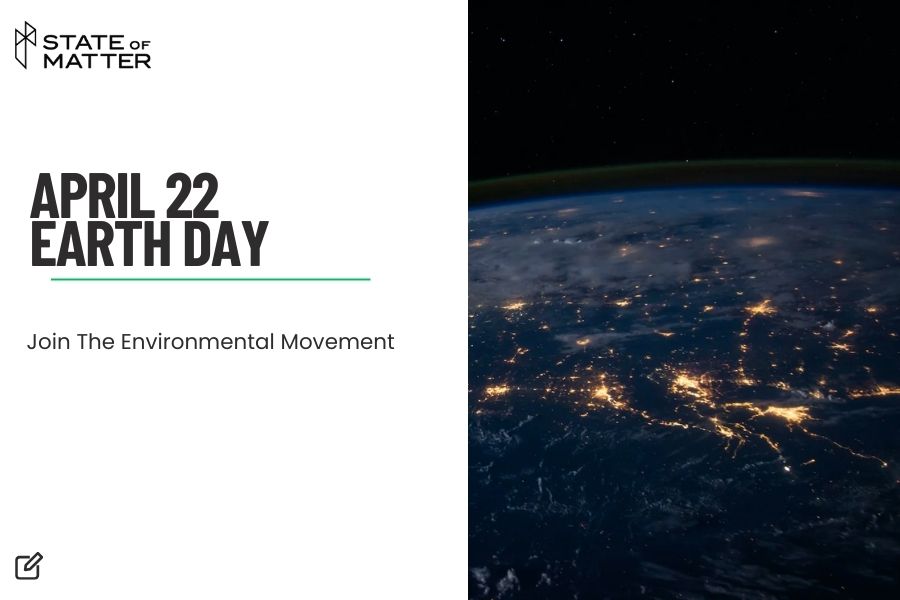 Featured image for blog post: "APRIL 22 EARTH DAY - Join The Environmental Movement" by State of Matter, with a view of Earth from space showing city lights at night, promoting global awareness of environmental protection.