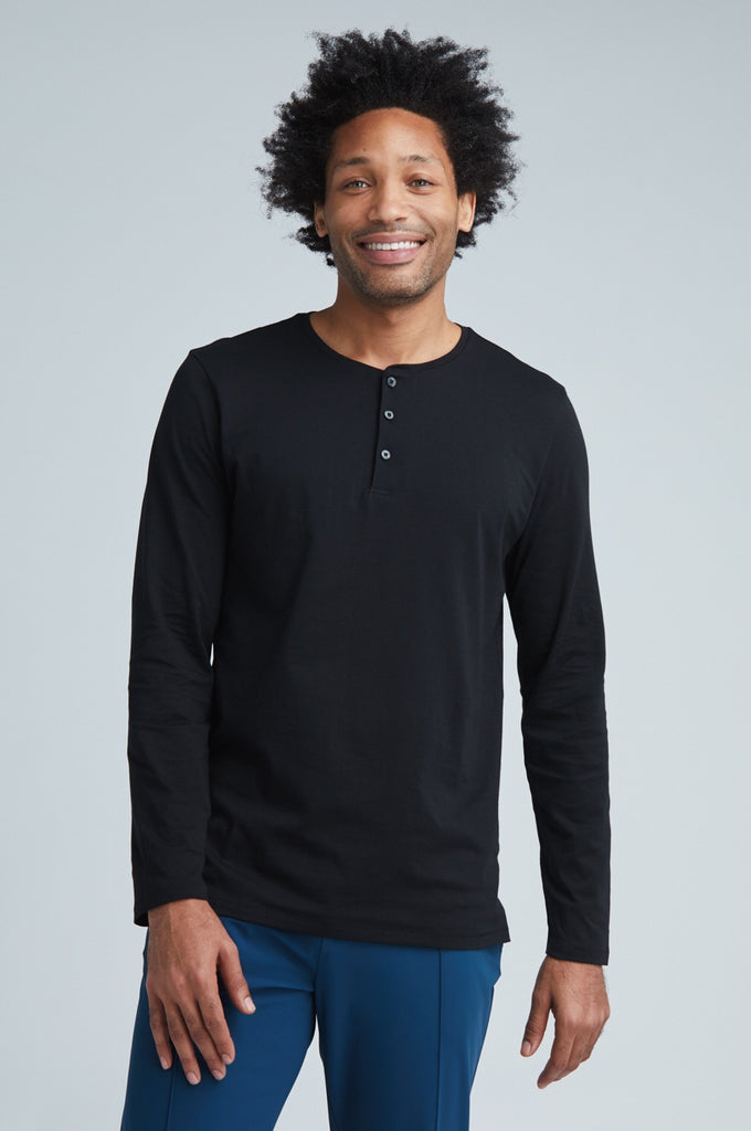 Sustainable black henley shirt men