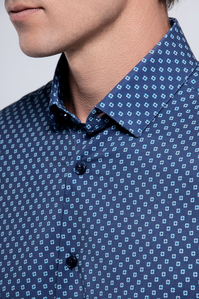 Men's Long Sleeve Dress Shirt - Blue Teal Geo