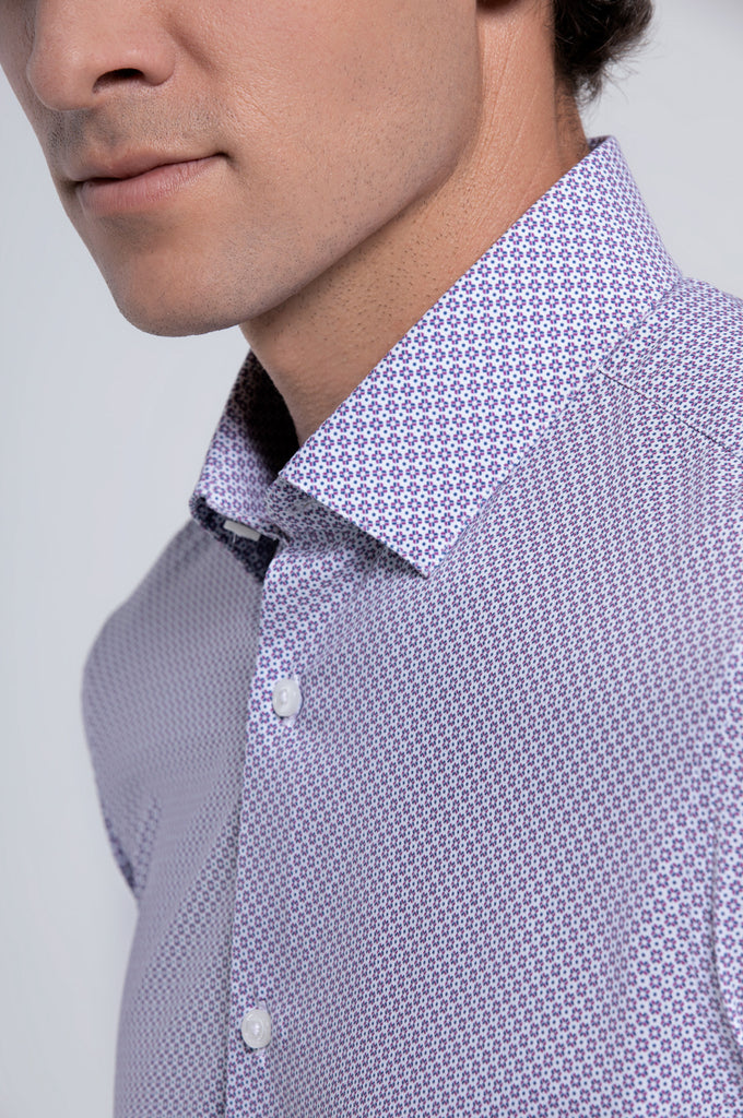 Men's Long Sleeve Dress Shirt - White Plum Geo