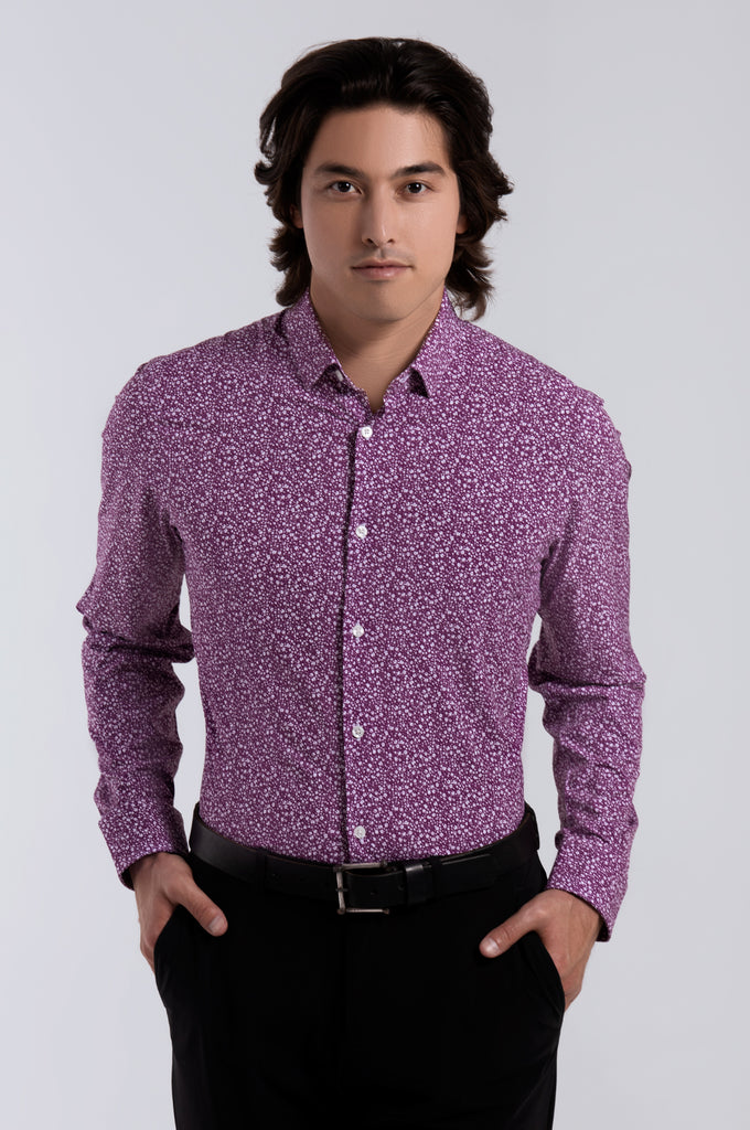 Men's Long Sleeve Dress Shirt - Plum Floral