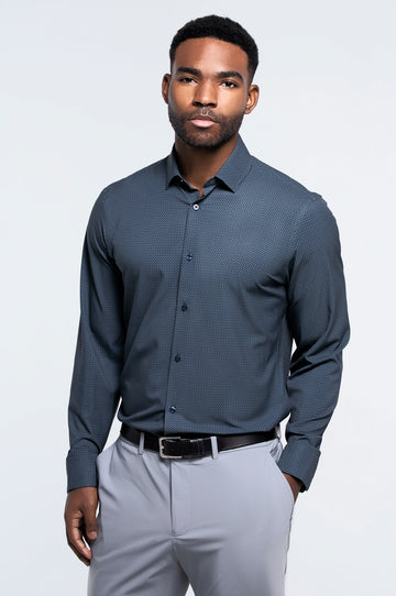 Men's Long Sleeve Dress Shirt - Black Blue Dot