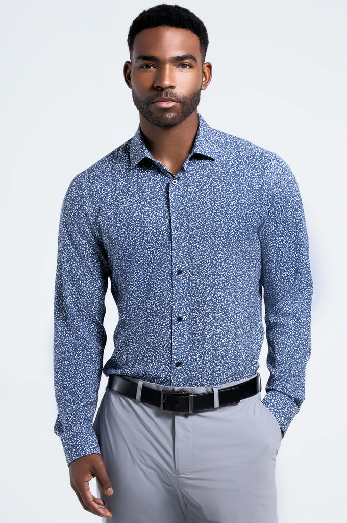 Men's Long Sleeve Dress Shirt - Navy Floral