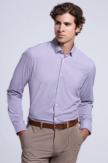 Men's Long Sleeve Dress Shirt - White Plum Geo