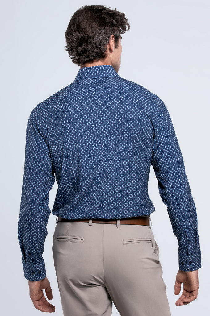 Men's Long Sleeve Dress Shirt - Blue Teal Geo