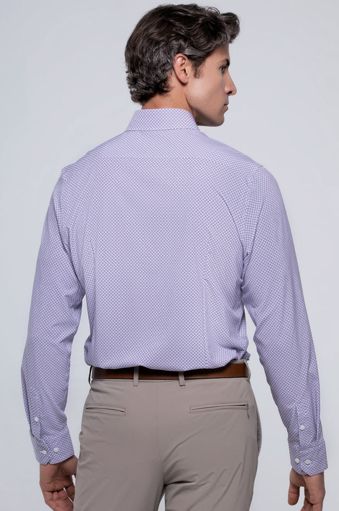 Men's Long Sleeve Dress Shirt - White Plum Geo