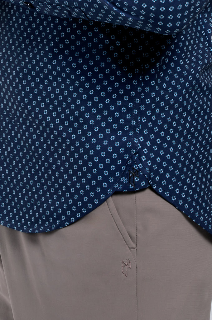 Men's Long Sleeve Dress Shirt - Blue Teal Geo
