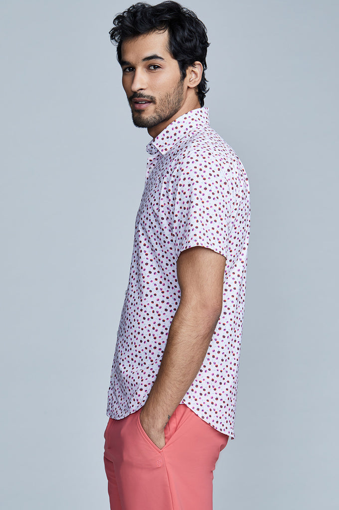 Phoenix Short Sleeve Button Up - Rose Red Floral