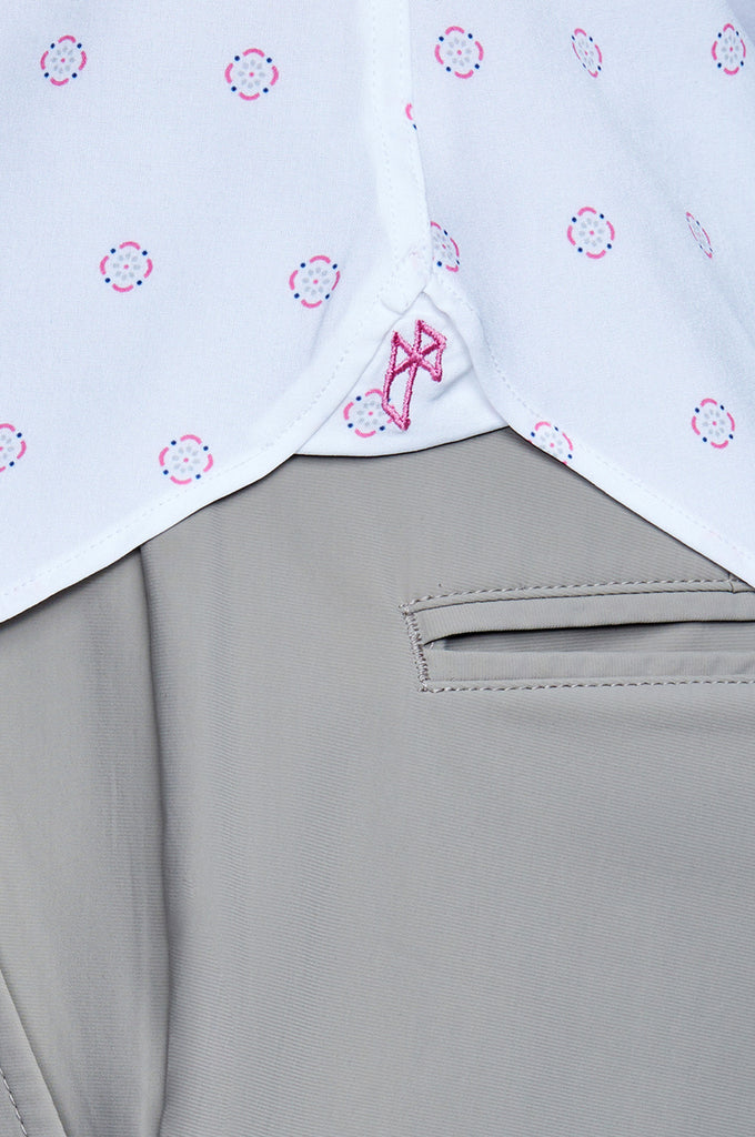 Phoenix Short Sleeve Button Up - Rose Flower Geo