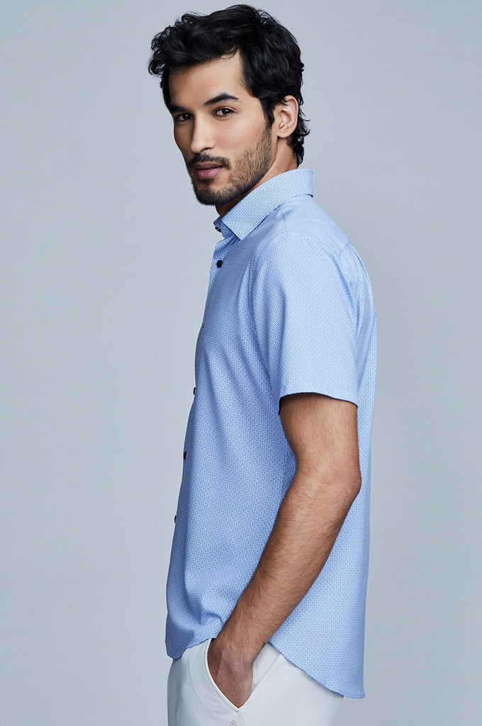 Phoenix Short Sleeve Button Up - Light Blue Geo