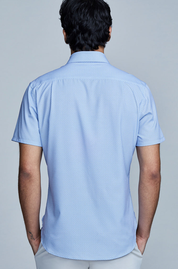 Phoenix Short Sleeve Button Up - Light Blue Geo