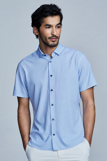 Phoenix Short Sleeve Button Up - Light Blue Geo
