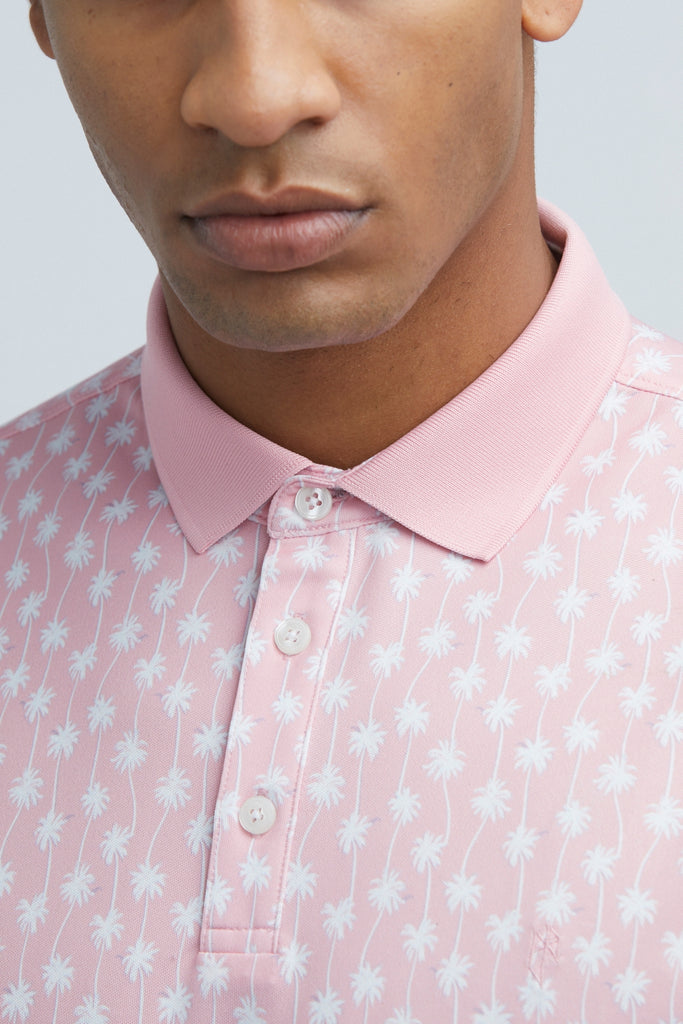 Men's pink palm tree polo shirt