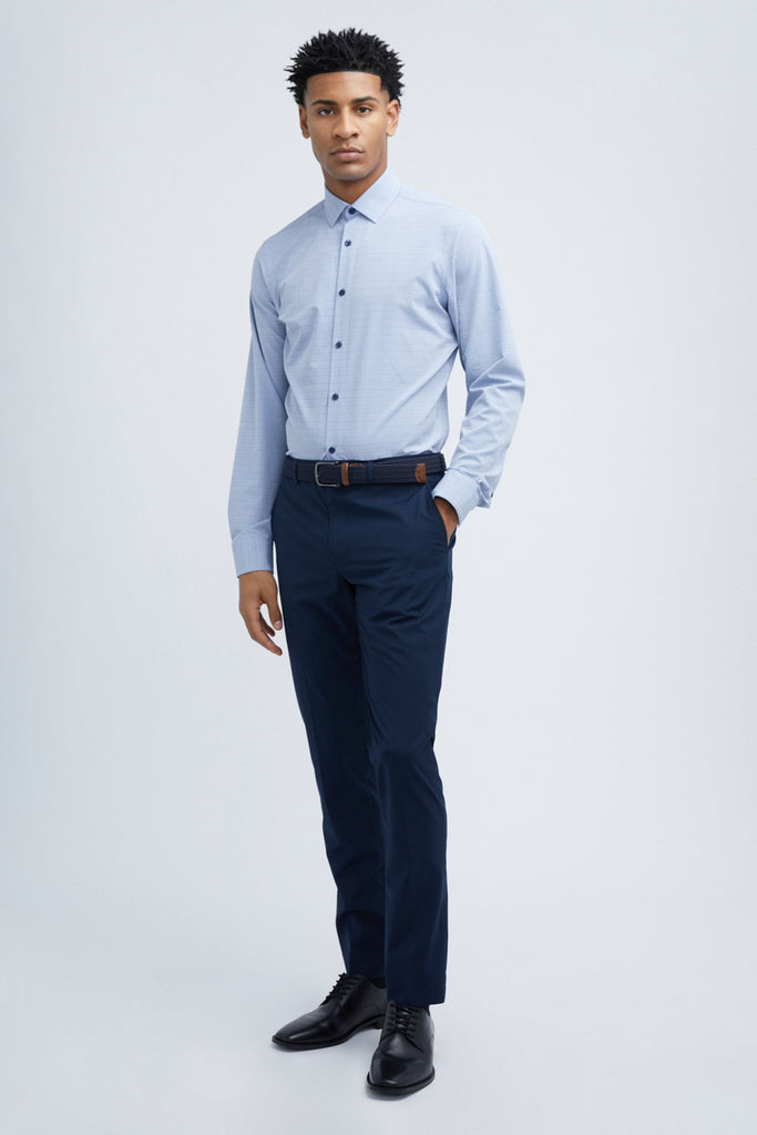 Sustainable Men's Blue Diamond Texture Long Sleeve Dress Shirt - State ...