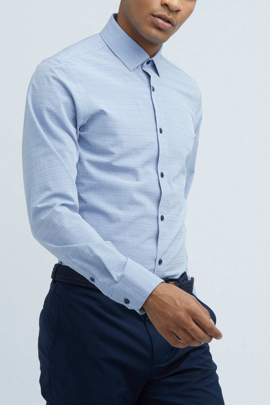 Sustainable Men's Blue Diamond Texture Long Sleeve Dress Shirt - State ...