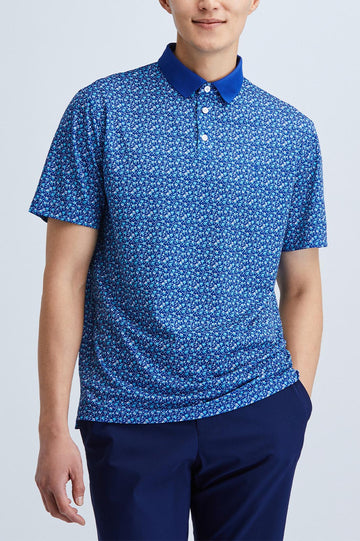 Oceaya polo classic fit navy teal floral front