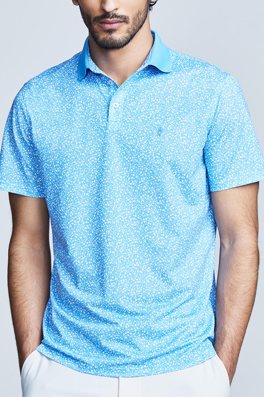 Men's Blue Flame Skull Polo Shirt - Casual, Stretchy, and Perfect for Summer
