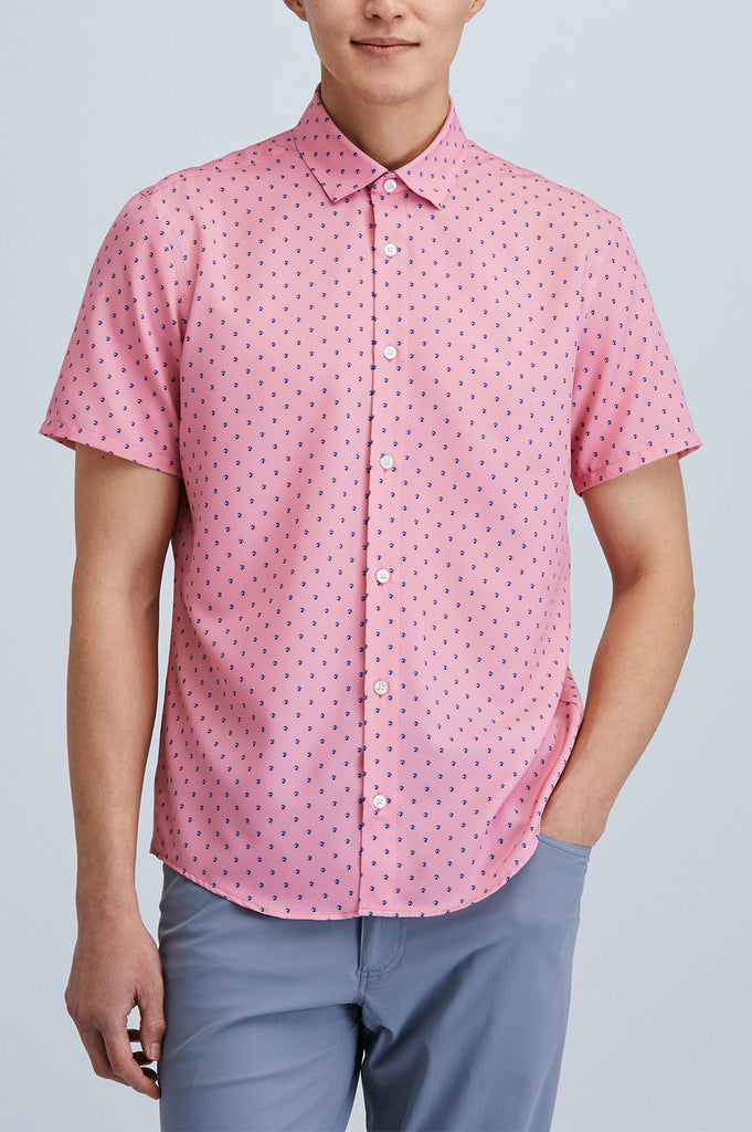 Men's Dark Pink Short Sleeve Shirt With Beach Ball Print