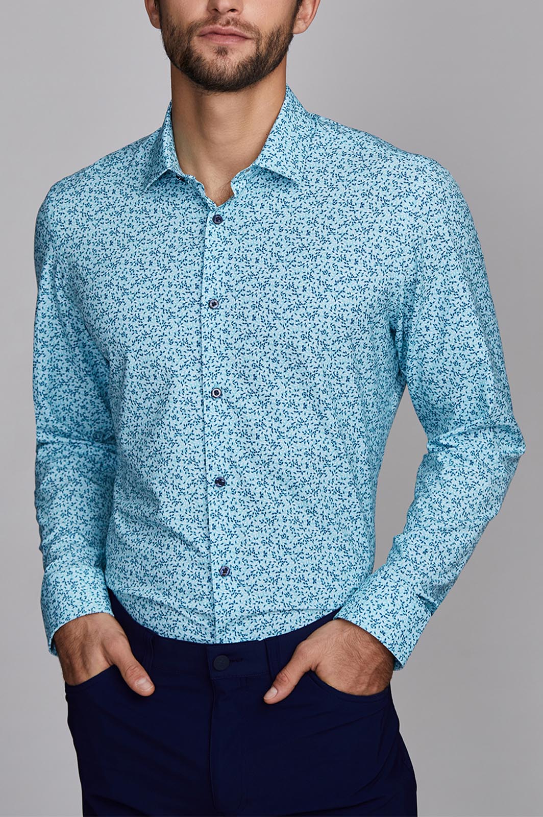 Sustainable Men's Leaf Navy and Teal Dress - of Matter Apparel