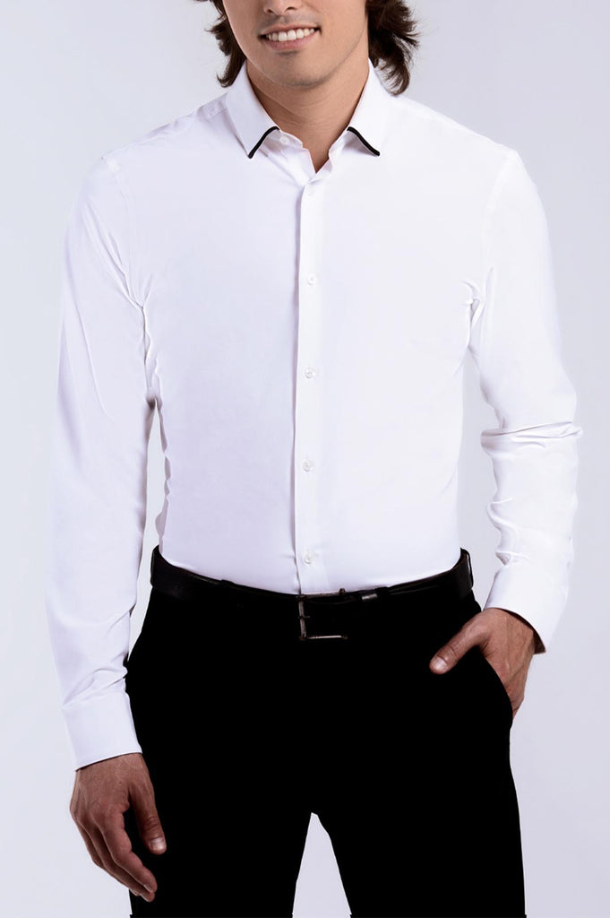 Men's White Dress Shirt With Black Tipping